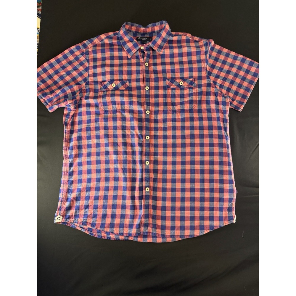 Cremieux Classics Pink & Blue Plaid Short Sleeve Men's Shirt, XL